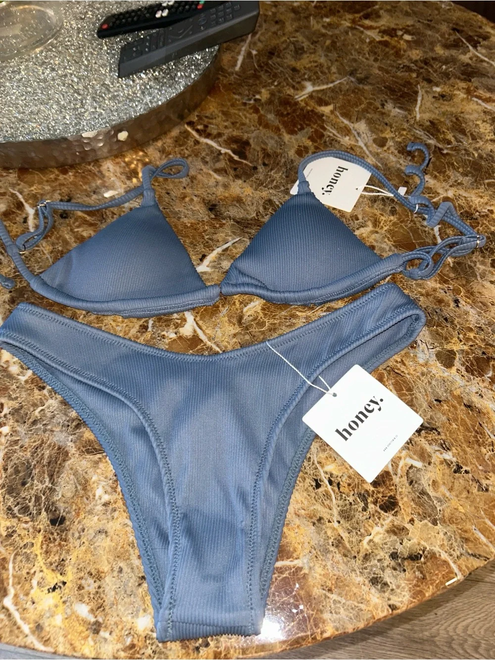 NWT Honey Blue-Gray Triangle Bikini Set -